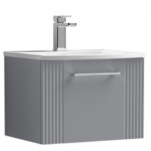 Deco Satin Grey 500mm Wall Hung Single Drawer Vanity Unit with Curved Basin