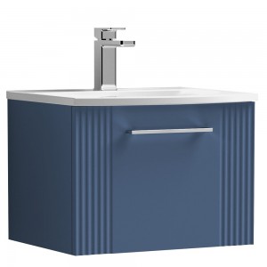 Deco Satin Blue 500mm Wall Hung Single Drawer Vanity Unit with Curved Basin