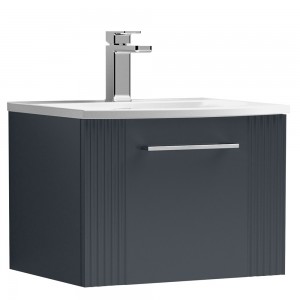 Deco 500mm Wall Hung Single Drawer Vanity Unit with Curved Basin - Soft Black