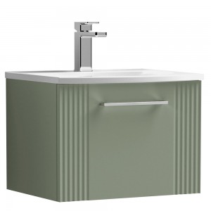 Deco Satin Reed Green 500mm Wall Hung Single Drawer Vanity Unit with Curved Basin