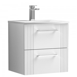 Deco Satin White 500mm Wall Hung 2 Drawer Vanity Unit with Curved Basin