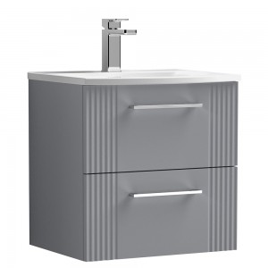 Deco Satin Grey 500mm Wall Hung 2 Drawer Vanity Unit with Curved Basin