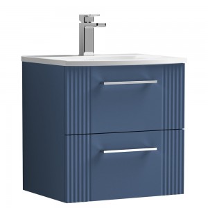 Deco Satin Blue 500mm Wall Hung 2 Drawer Vanity Unit with Curved Basin