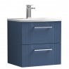 Deco Satin Blue 500mm Wall Hung 2 Drawer Vanity Unit with Curved Basin