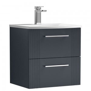Deco 500mm Wall Hung 2 Drawer Vanity Unit with Curved Basin - Soft Black