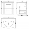 Deco 500mm Wall Hung 2 Drawer Vanity Unit with Curved Basin - Soft Black - Technical Drawing
