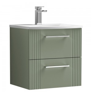 Deco Satin Reed Green 500mm Wall Hung 2 Drawer Vanity Unit with Curved Basin