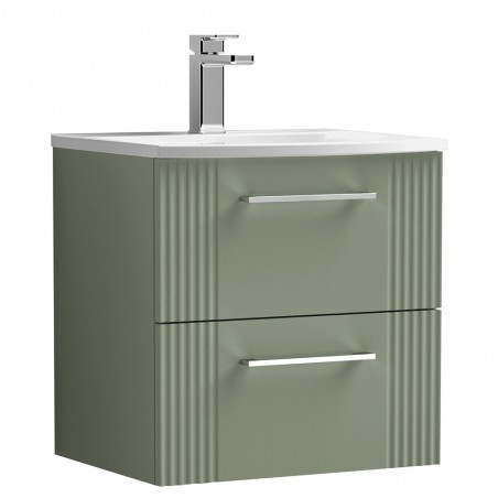 Deco Satin Reed Green 500mm Wall Hung 2 Drawer Vanity Unit with Curved Basin