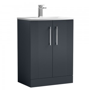Deco 600mm Freestanding 2 Door Vanity Unit with Curved Basin - Soft Black