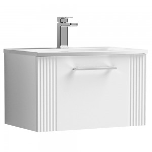 Deco Satin White 600mm Wall Hung Single Drawer Vanity Unit with Curved Basin