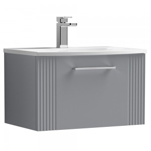 Deco Satin Grey 600mm Wall Hung Single Drawer Vanity Unit with Curved Basin