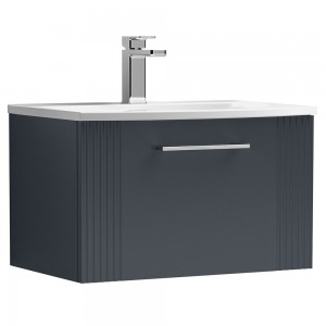 Deco 600mm Wall Hung Single Drawer Vanity Unit with Curved Basin - Soft Black