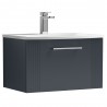 Deco 600mm Wall Hung Single Drawer Vanity Unit with Curved Basin - Soft Black