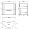 Deco Satin White 600mm Wall Hung 2 Drawer Vanity Unit with Curved Basin - Technical Drawing