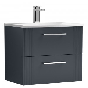 Deco 600mm Wall Hung 2 Drawer Vanity Unit with Curved Basin - Soft Black