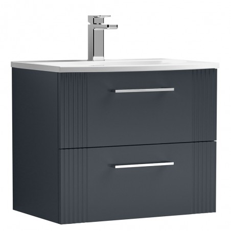 Deco 600mm Wall Hung 2 Drawer Vanity Unit with Curved Basin - Soft Black