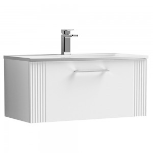 Deco Satin White 800mm Wall Hung Single Drawer Vanity Unit with Curved Basin