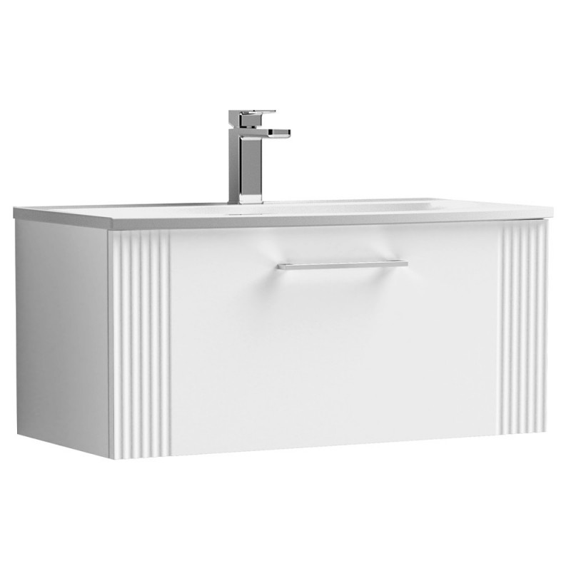 Deco Satin White 800mm Wall Hung Single Drawer Vanity Unit with Curved Basin