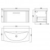 Deco Satin White 800mm Wall Hung Single Drawer Vanity Unit with Curved Basin - Technical Drawing