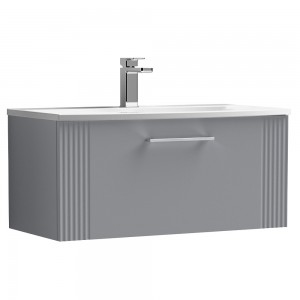 Deco Satin Grey 800mm Wall Hung Single Drawer Vanity Unit with Curved Basin