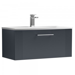 Deco 800mm Wall Hung Single Drawer Vanity Unit with Curved Basin - Soft Black