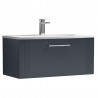 Deco 800mm Wall Hung Single Drawer Vanity Unit with Curved Basin - Soft Black