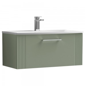Deco Satin Reed Green 800mm Wall Hung Single Drawer Vanity Unit with Curved Basin