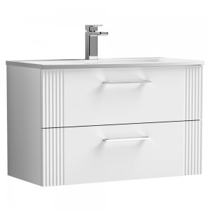 Deco Satin White 800mm Wall Hung 2 Drawer Vanity Unit with Curved Basin