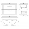 Deco Satin White 800mm Wall Hung 2 Drawer Vanity Unit with Curved Basin - Technical Drawing