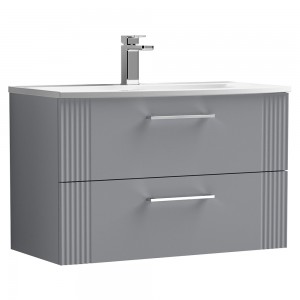 Deco Satin Grey 800mm Wall Hung 2 Drawer Vanity Unit with Curved Basin