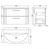 Deco Satin Blue 800mm Wall Hung 2 Drawer Vanity Unit with Curved Basin - Technical Drawing