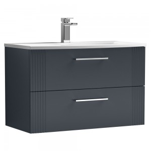 Deco 800mm Wall Hung 2 Drawer Vanity Unit with Curved Basin - Soft Black