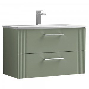 Deco Satin Reed Green 800mm Wall Hung 2 Drawer Vanity Unit with Curved Basin