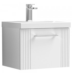 Deco Satin White 500mm Wall Hung Single Drawer Vanity Unit with Mid-Edge Basin