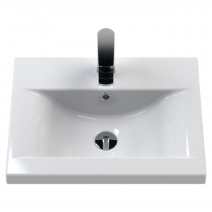 "Deco" Satin White 500mm Wall Hung Single Drawer Vanity Unit with Mid-Edge Basin