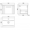 Deco Satin White 500mm Wall Hung Single Drawer Vanity Unit with Mid-Edge Basin - Technical Drawing