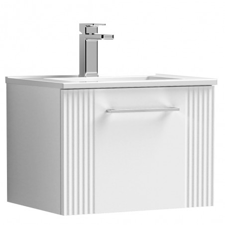 Deco Satin White 500mm Wall Hung Single Drawer Vanity Unit with Minimalist Basin