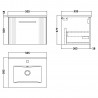Deco Satin White 500mm Wall Hung Single Drawer Vanity Unit with Minimalist Basin - Technical Drawing