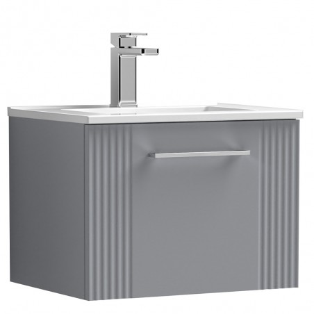 Deco Satin Grey 500mm Wall Hung Single Drawer Vanity Unit with Minimalist Basin