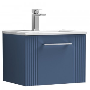 Deco Satin Blue 500mm Wall Hung Single Drawer Vanity Unit with Minimalist Basin