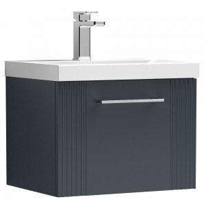 Deco 500mm Wall Hung Single Drawer Vanity Unit with Mid-Edge Basin - Soft Black