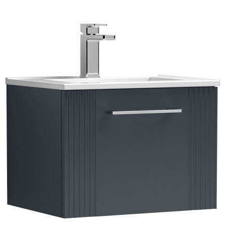 Deco 500mm Wall Hung Single Drawer Vanity Unit with Minimalist Basin - Soft Black