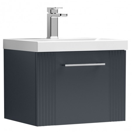 Deco 500mm Wall Hung Single Drawer Vanity Unit with Thin-Edge Basin - Soft Black