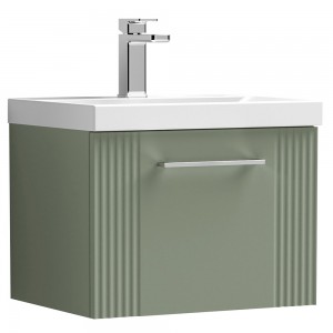 Deco Satin Reed Green 500mm Wall Hung Single Drawer Vanity Unit with Mid-Edge Basin