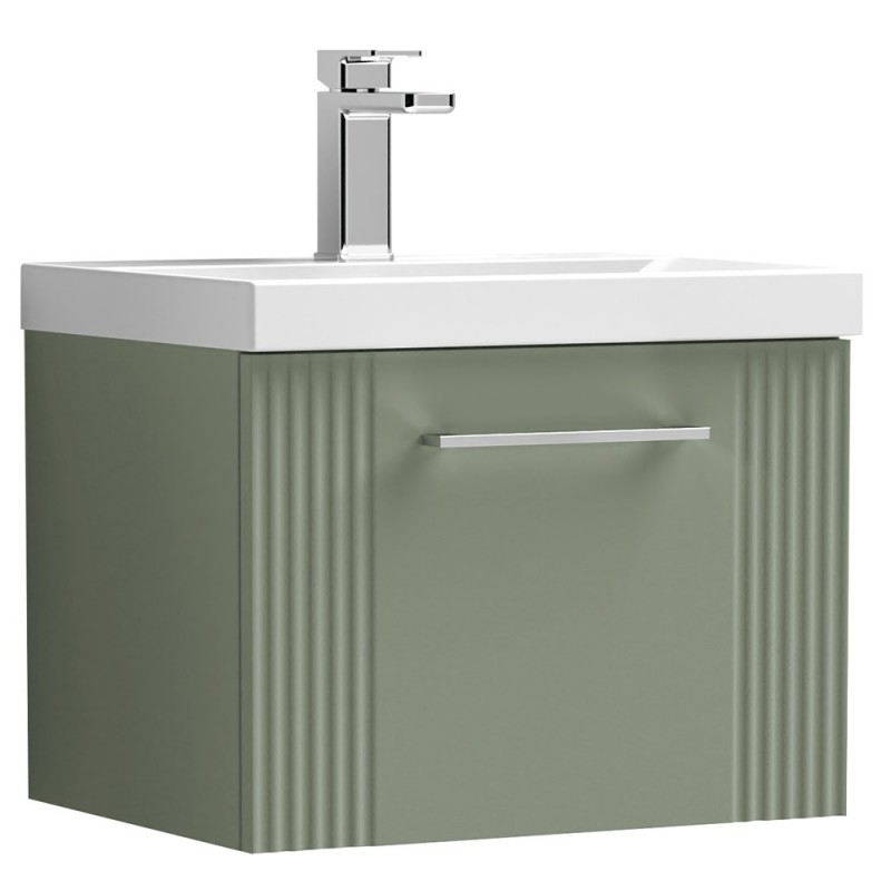 Deco Satin Reed Green 500mm Wall Hung Single Drawer Vanity Unit with Mid-Edge Basin