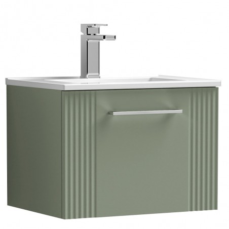 Deco Satin Reed Green 500mm Wall Hung Single Drawer Vanity Unit with Minimalist Basin