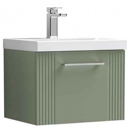 Deco Satin Reed Green 500mm Wall Hung Single Drawer Vanity Unit with Thin-Edge Basin