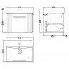 Deco Satin Reed Green 500mm Wall Hung Single Drawer Vanity Unit with Thin-Edge Basin - Technical Drawing