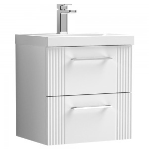Deco Satin White 500mm Wall Hung 2 Drawer Vanity Unit with Mid-Edge Basin