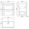 Deco Satin White 500mm Wall Hung 2 Drawer Vanity Unit with Thin-Edge Basin - Technical Drawing